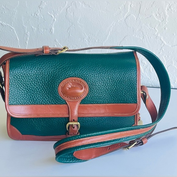 VINTAGE DOONEY & BOURKE SURREY CROSSBODY LARGE COLLECTION BAG GREEN BRITISH TAN - Picture 9 of 13